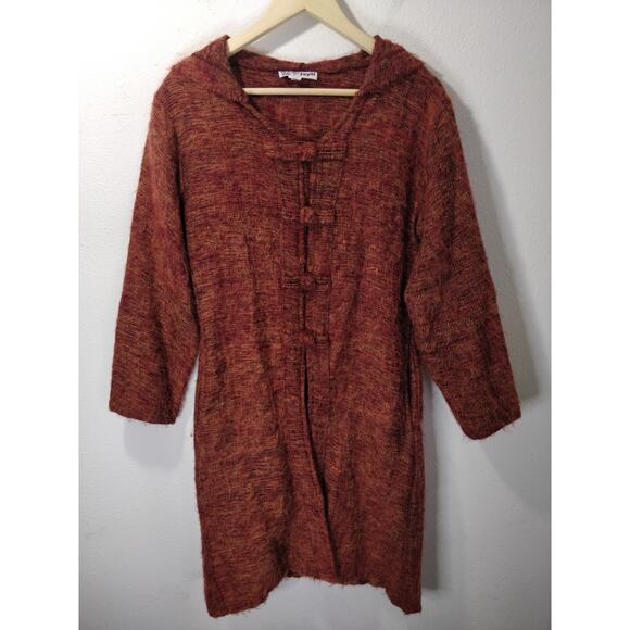 Jayli 100% Wool Burnt Orange Long Cardigan Sweater Jacket Size M - Picture 1 of 9